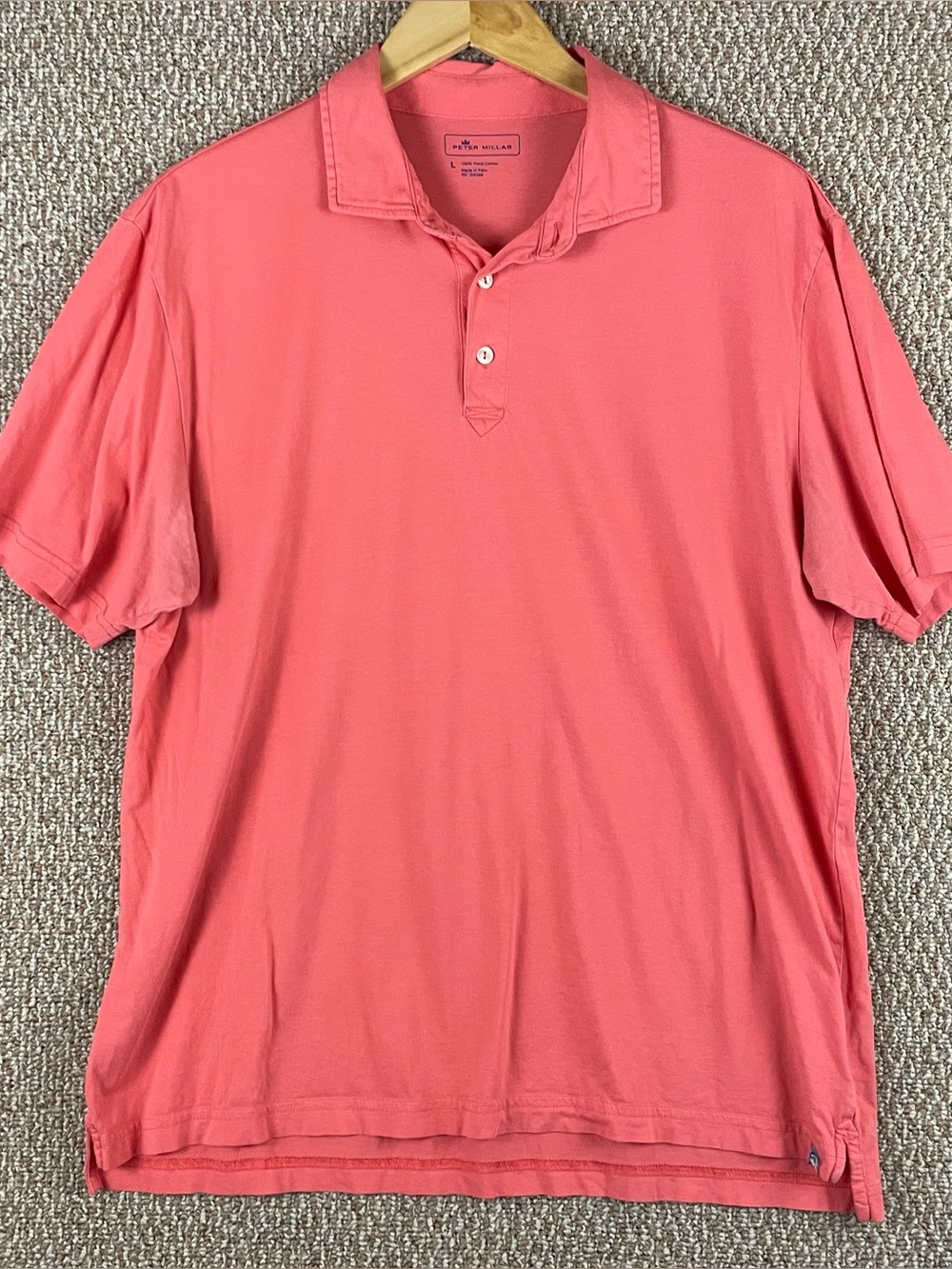 Peter Millar Polo Shirt Mens Large Coral Pink Golf Pima Cotton Golf D40